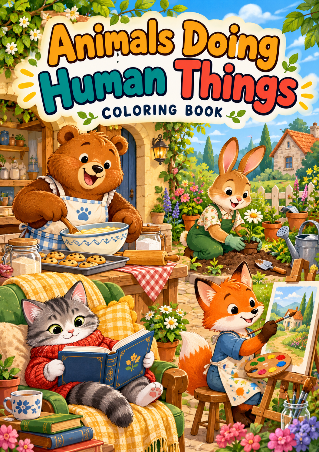 Animals Doing Human Things Coloring Book cover